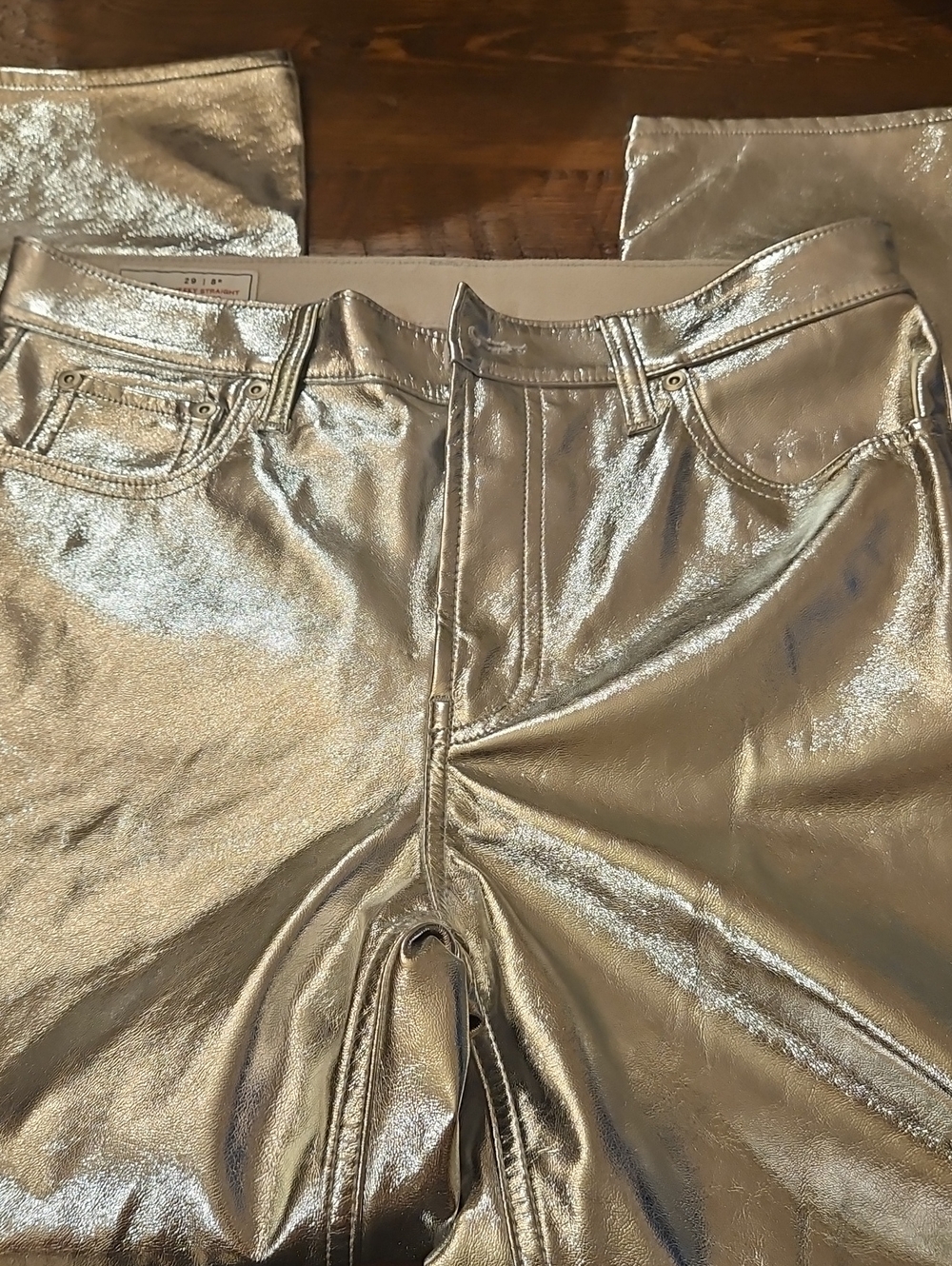 Never Worn Gap Silver Matallic Foil Cheeky High-rise Straight Leg Jeans